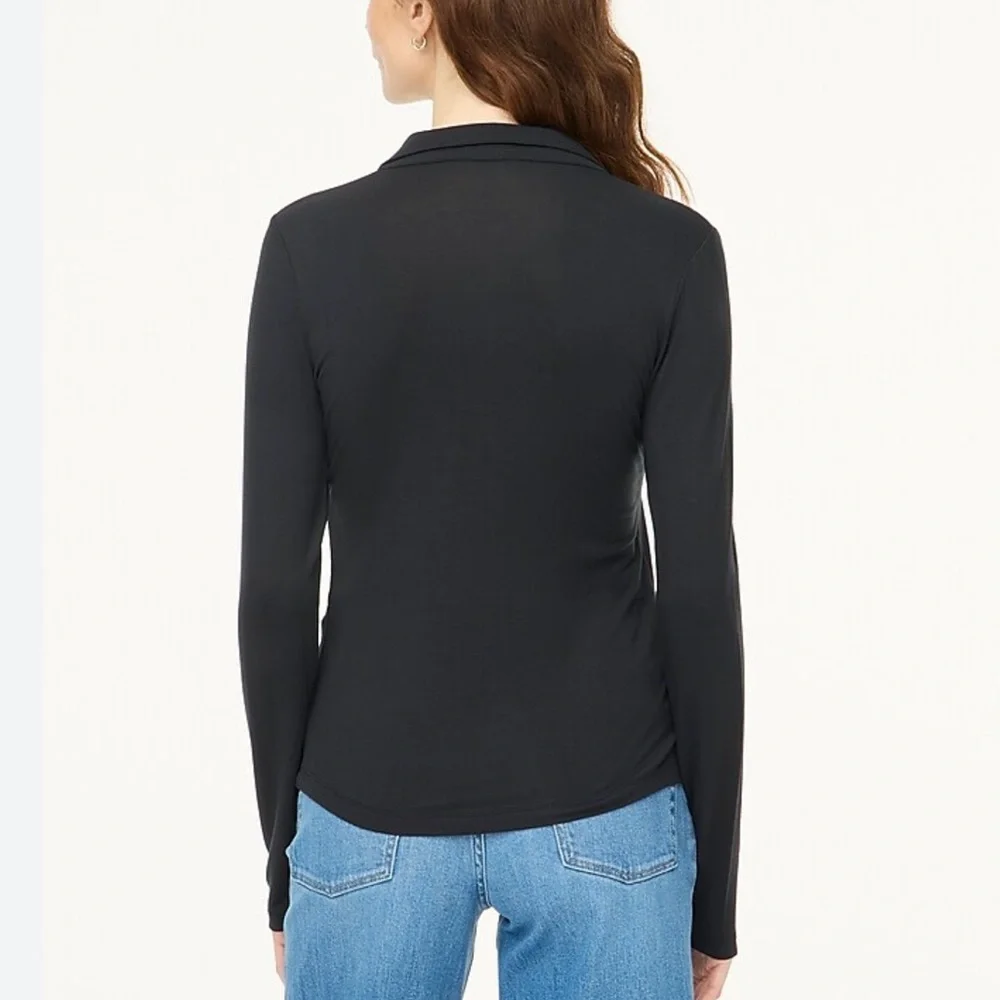 NWT JCrew Black Knit long-sleeve button-up top Sz XS Sold Out - Picture 2 of 11